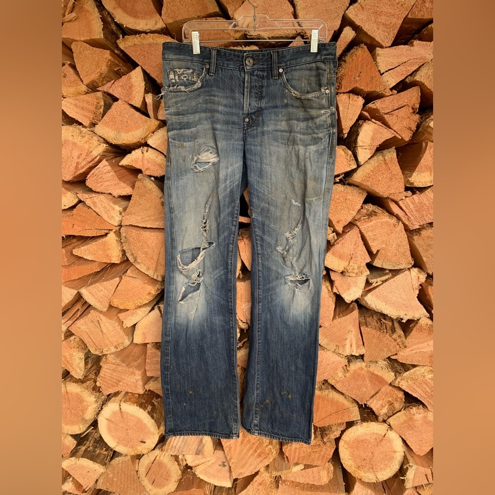 BOSS ORANGE Men's 33/32 Hard Work Regular Fit Distressed Blue Jeans Thrashed Y2K